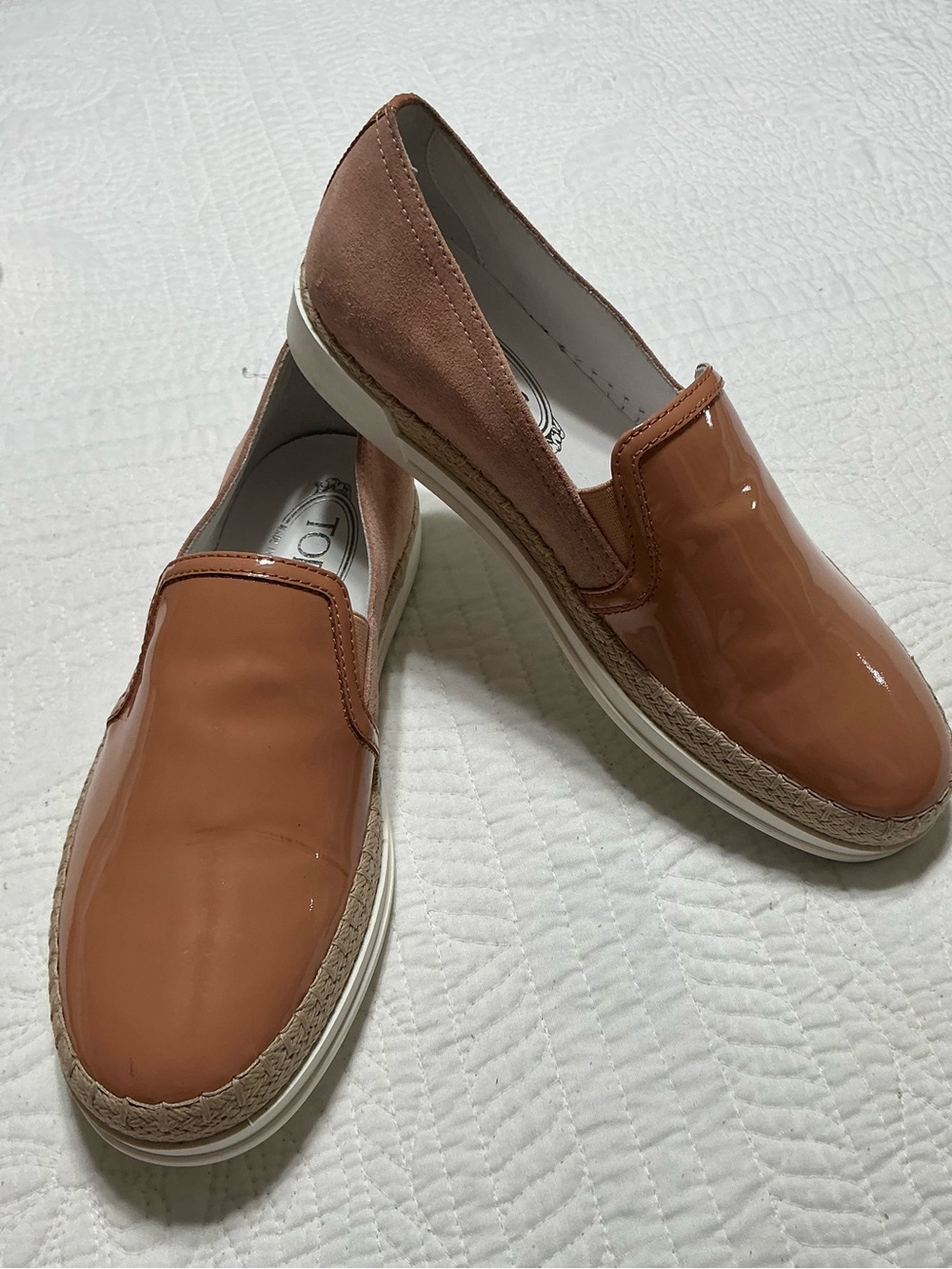 TOD'S Pink/Champagne/brown Suede Patent Leather Slip On Sneakers EU 37